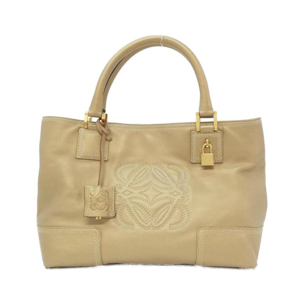 Loewe Fusta tote bag metallic beige leather embossed Anagram